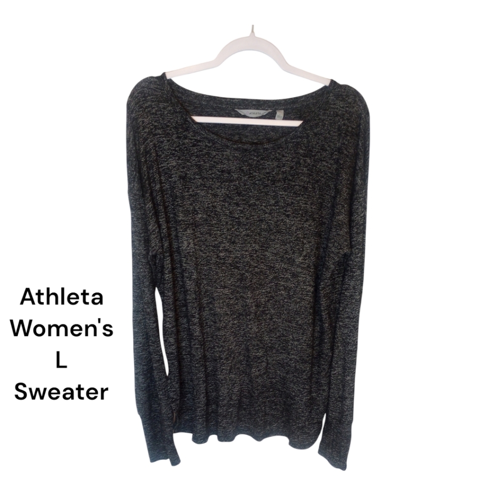 Athleta Women's Black Thin Scoop Neck Sweater Thumb Holes Longline Top Black L